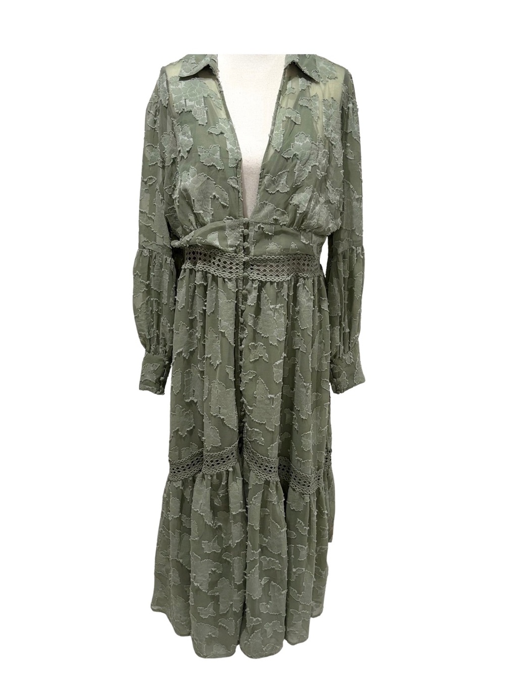 ASOS DESIGN button through maxi shirt dress with lace inserts - Picture 3 of 8
